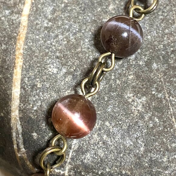 Purple Cat's Eye Bronze Link Adjustable Choker necklace - Picture 7 of 10